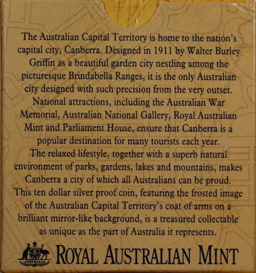 1993 $10 Australian Capitial Territory Silver Proof Coin