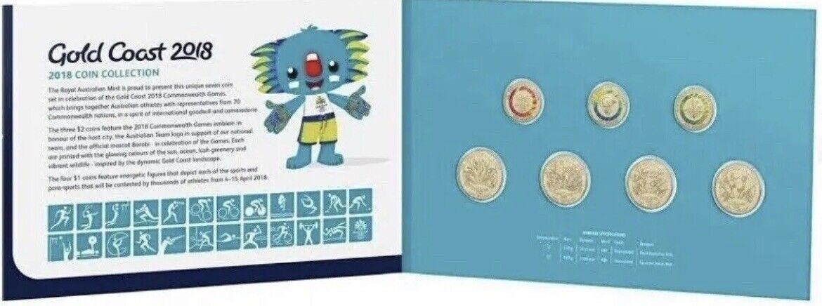 Uncirculated 2018 Gold Coast Commonwealth Games Folder & 7 Coin Collection