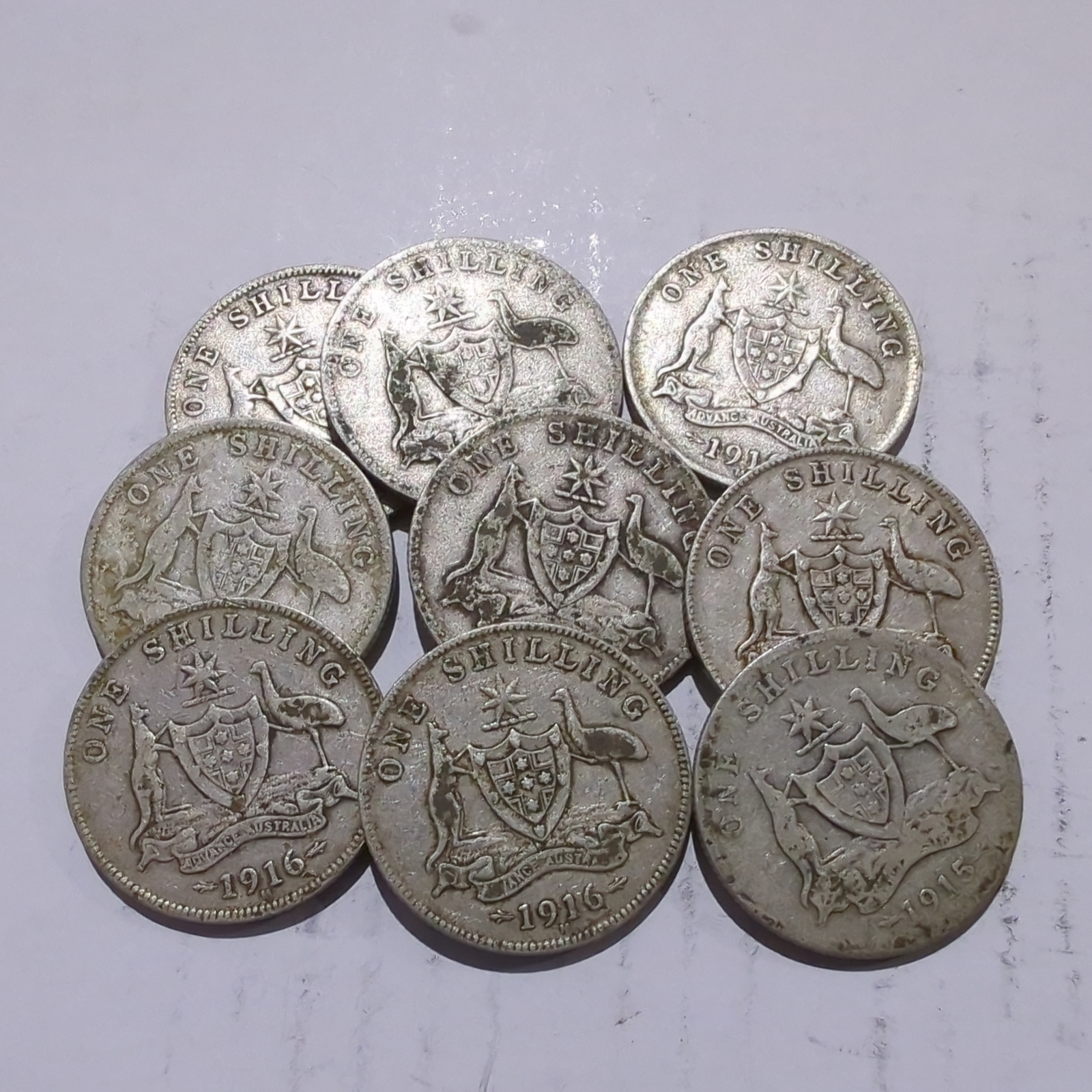 One Shilling 1910 - 1921 Australian Silver Coin Heavily Circulated