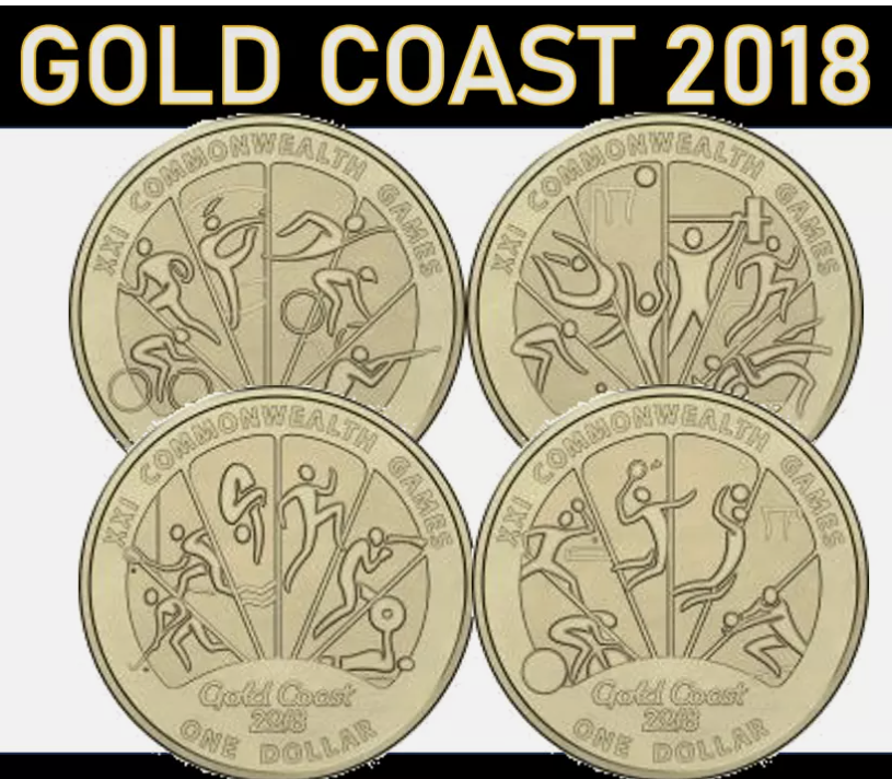 2018 Gold Coast - 4 x $1 UNC coins from set - Commonwealth Games from folder