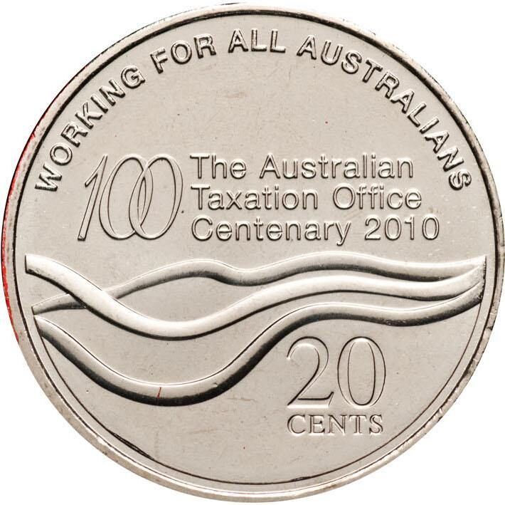 20c 2010 Centenary of Taxation Office Lightly Circulated Aus Twenty Cent Coin