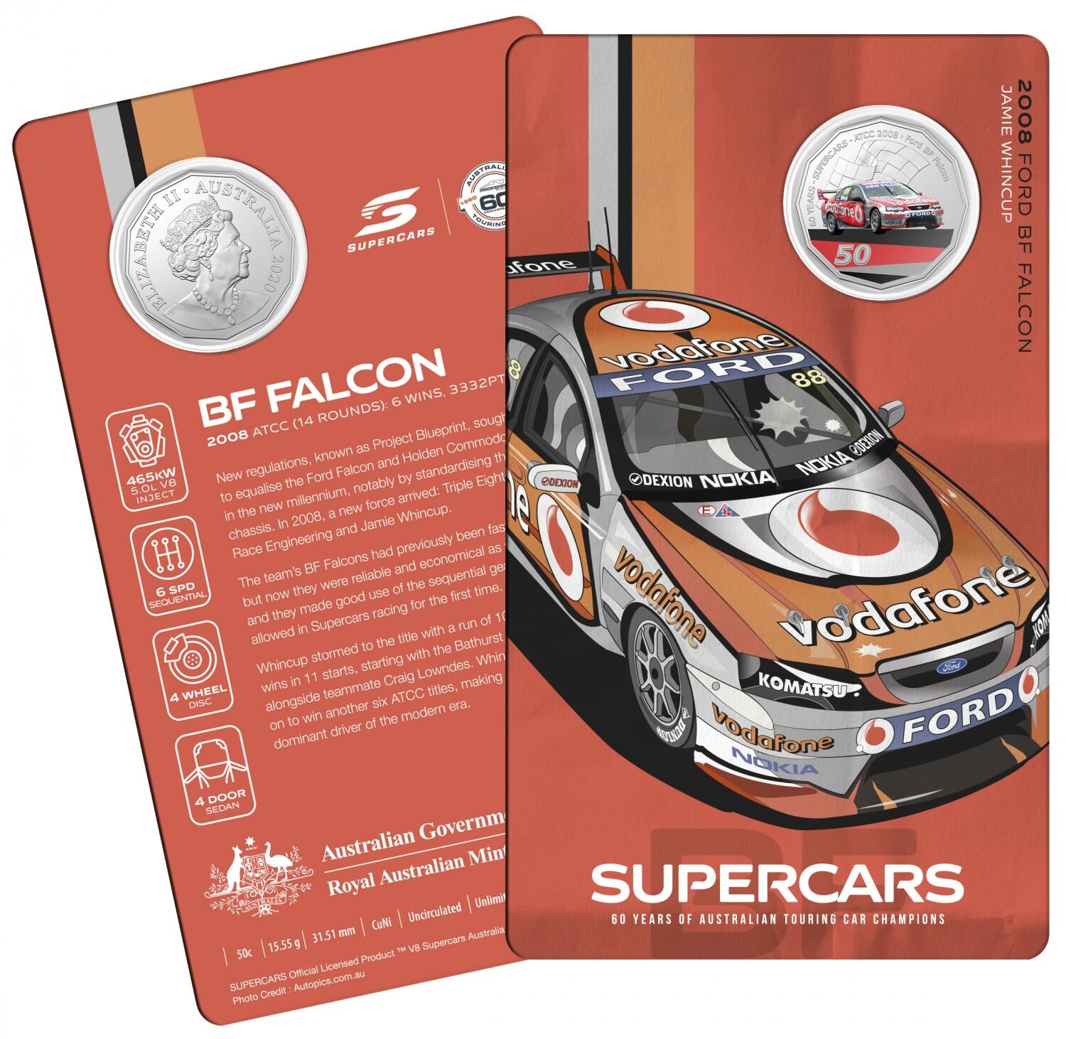 2020 50¢ 60 Years of Australian Touring Car Champions Ford BF Falcon - 50c Colou