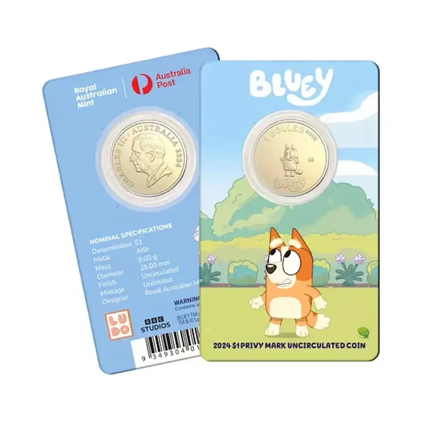 2024 BLUEY $1 DOLLAR buck PRIVY MARK 10 Carded Coin SET COMPLETE