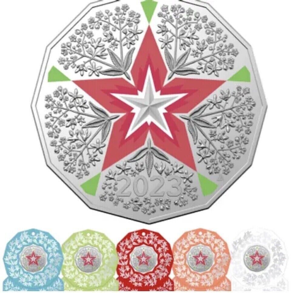 SET of 5 Festive Florals - Coloured Uncirculated 50c CuNi Coloured Uncirculated